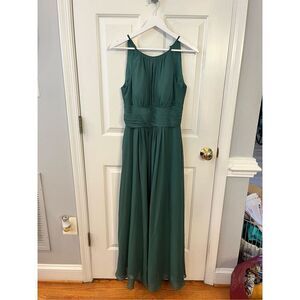 Azazie Dark Green Halter Neck Pleated Waist Bridesmaid Dress Gown sz C or 10 EUC